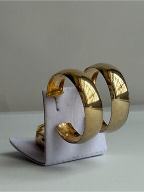 Wide Gold-Tone Cuff Hoop Earrings - Bold Shiny Finish